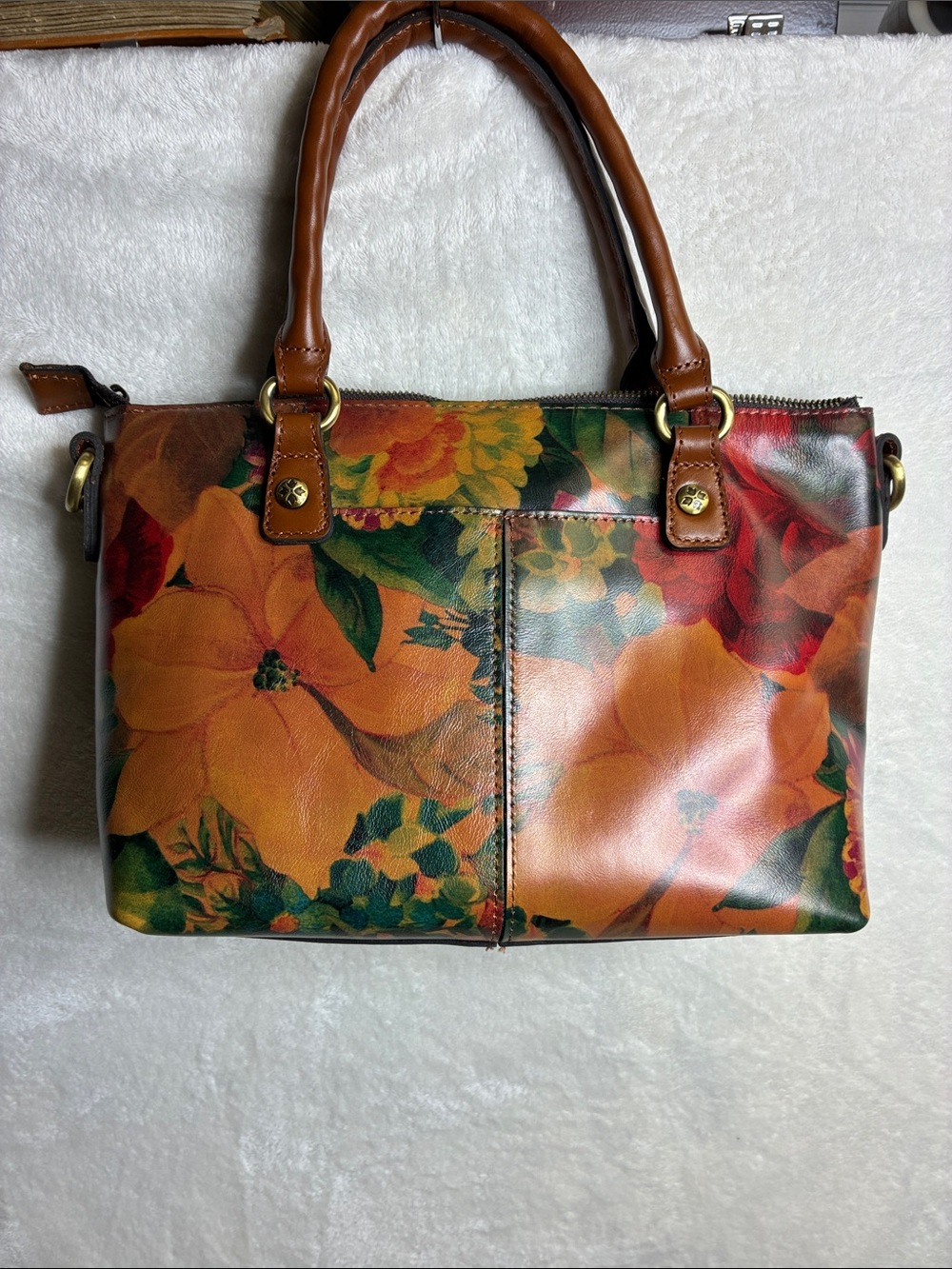 Patricia Nash Multicolor Floral Leather Shoulder Bag with Brown Handles - Picture 2 of 6